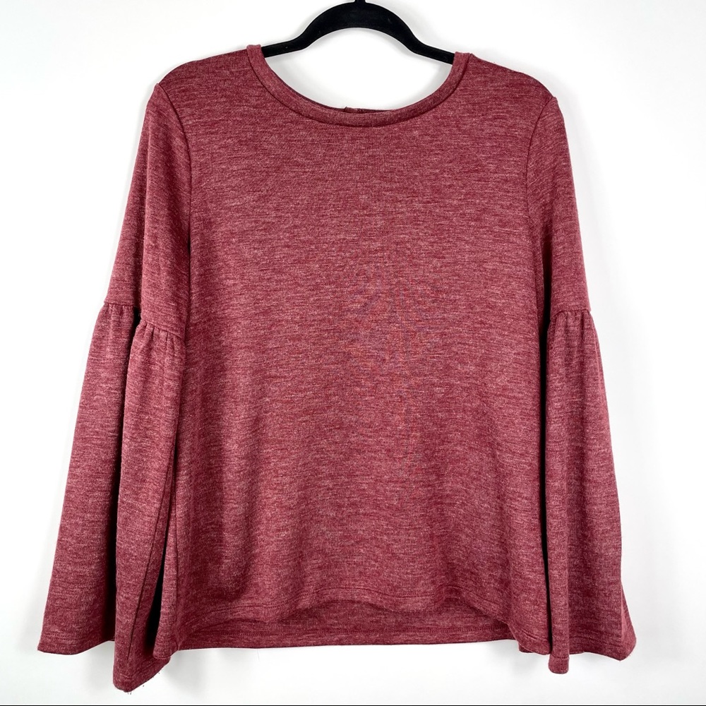 LUCKY Brand Size Medium Women's Heather Maroon Bell Sleeve Sweater Boho Tunic